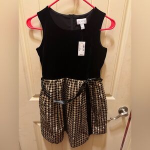 The Children's Place Black Velvet and Gold Checkered Kids Dress